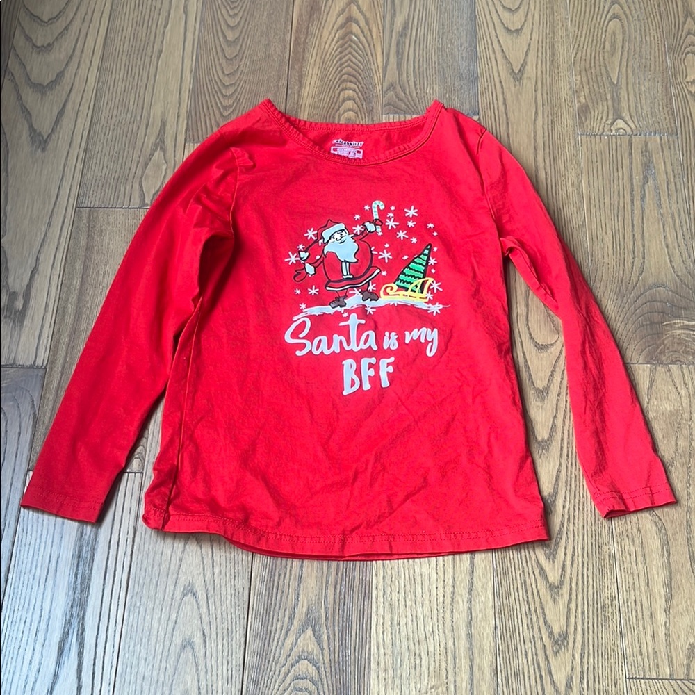 Festive Red Long Sleeve Tee with Holiday Graphic